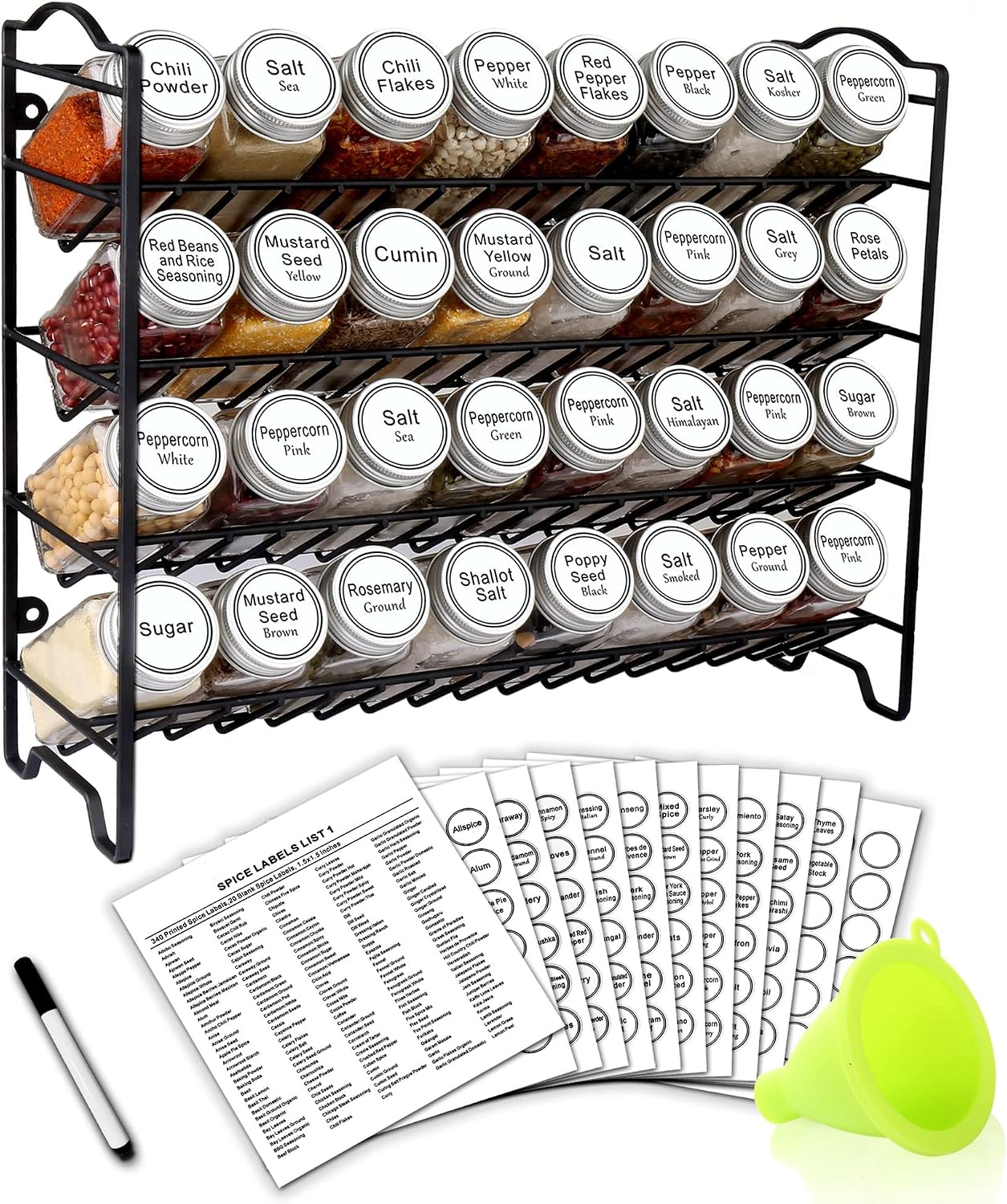 Organiz. especias 32 tarros vidrio con embudo