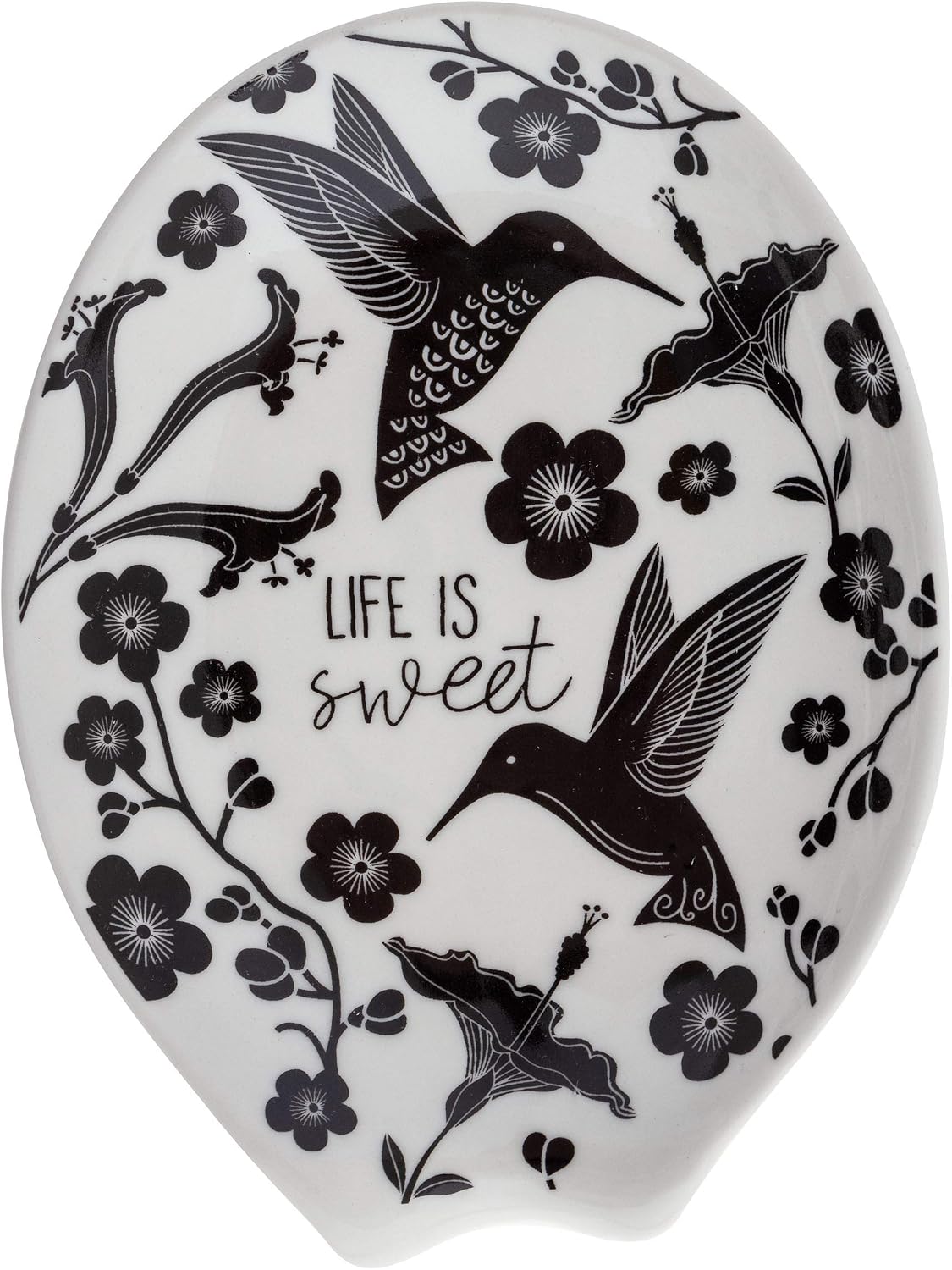 Soporte cuchara cerámica blanco y negro colibrí