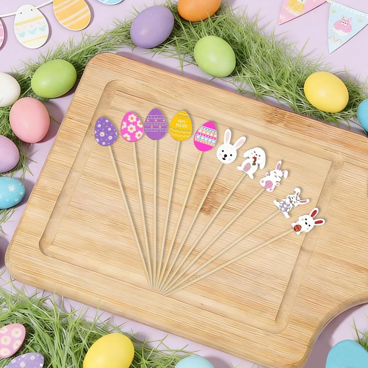 Palillos de dientes decorativos de Pascua de bambú natural 4.7 pulgadas