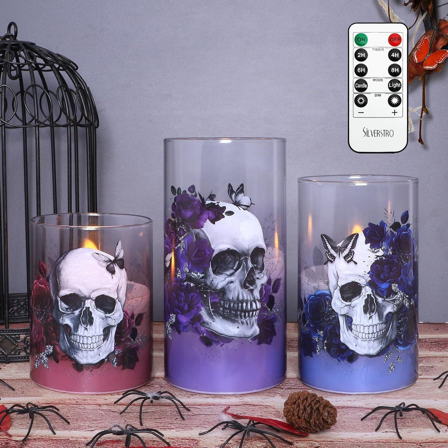 Set 3 velas gótica sin llama temporizador control remoto