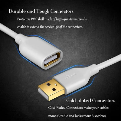 Cable USB 2.0 tipo A macho a hembra 10ft chapado en oro