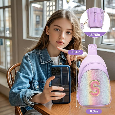 Riñonera para niña con inicial púrpura