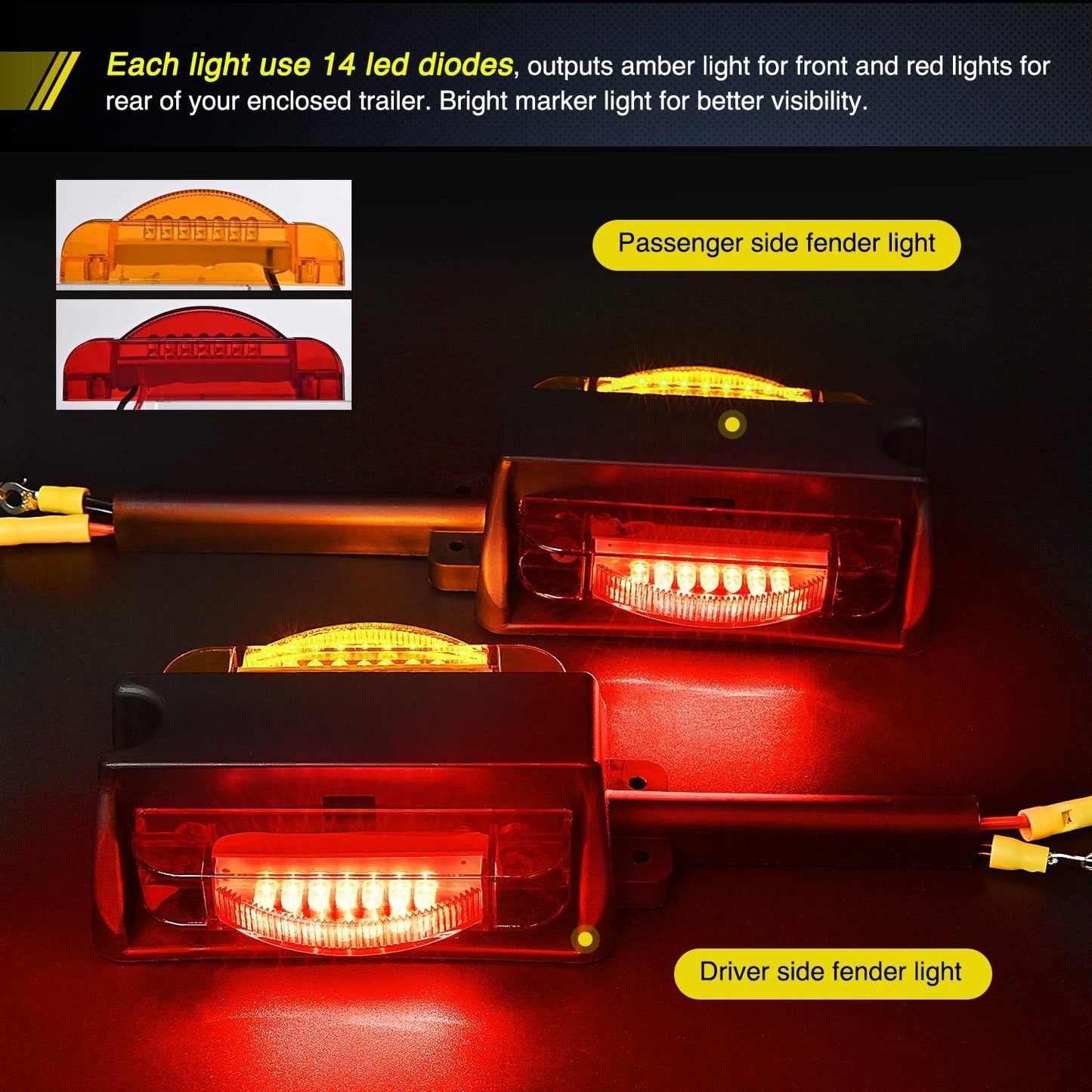 2 Luces LED para guardabarros remolque ámbar y rojas