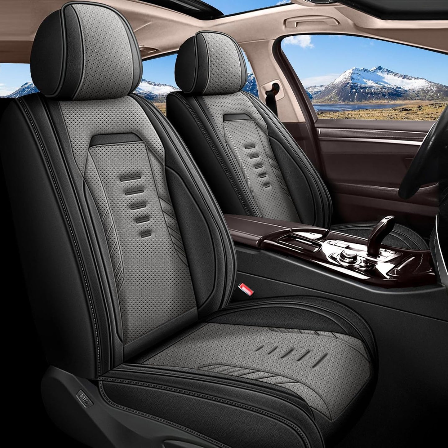 Set 5 fundas asiento Honda Accord 07-17 piel perforada negro gris