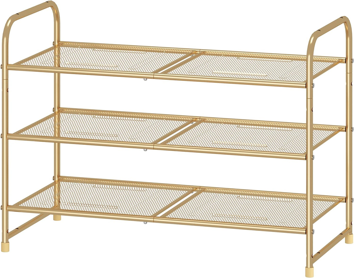 Zapatero apilable 3 niveles malla metal dorado