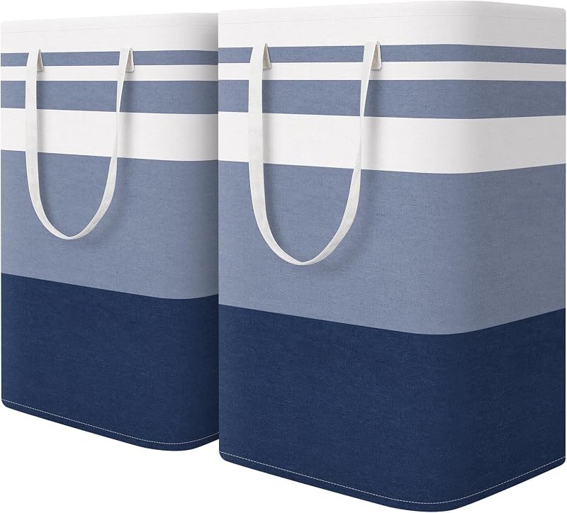 2 Cestas Lavandería Impermeable Alta Plegable Azul 75L