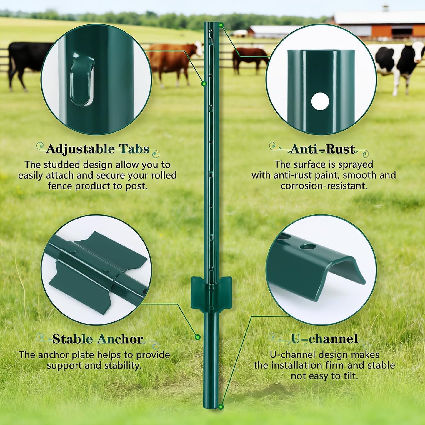 Poste valla metal resistente 4.8ft pack 10 T verdes jardín