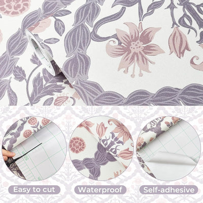 Papel tapiz floral victoriano 17.3x78.7pulg extraíble