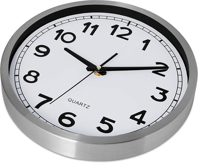 Reloj pared silencioso 12pulg marco plateado cuarzo oficina