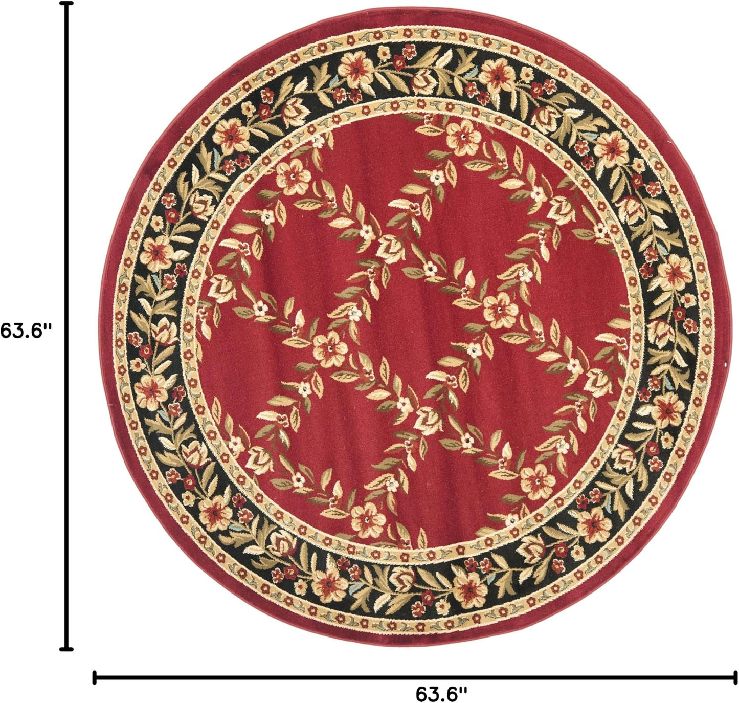 Alfombra redonda 5ft3pulg diseño enrejado floral rojo y