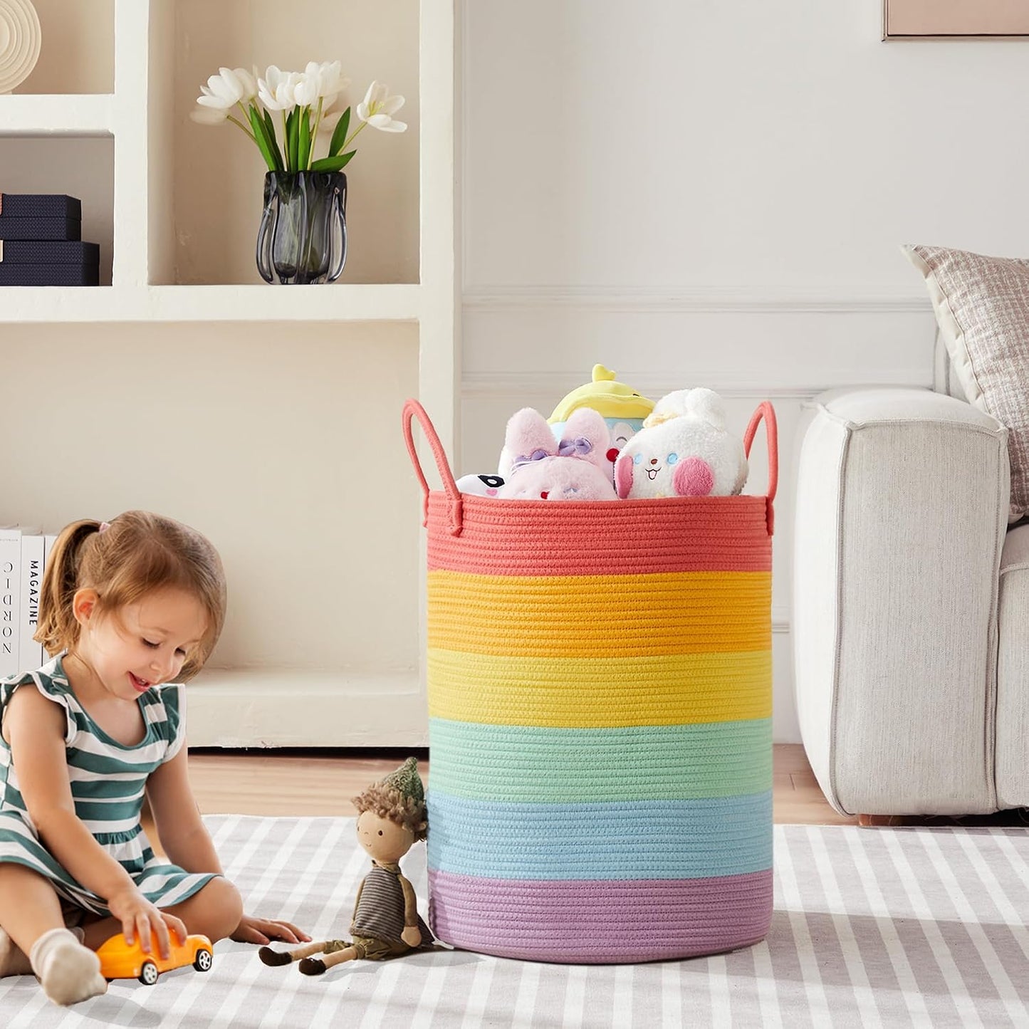 Cesta lavandería arcoíris 20" para bebé unicornio