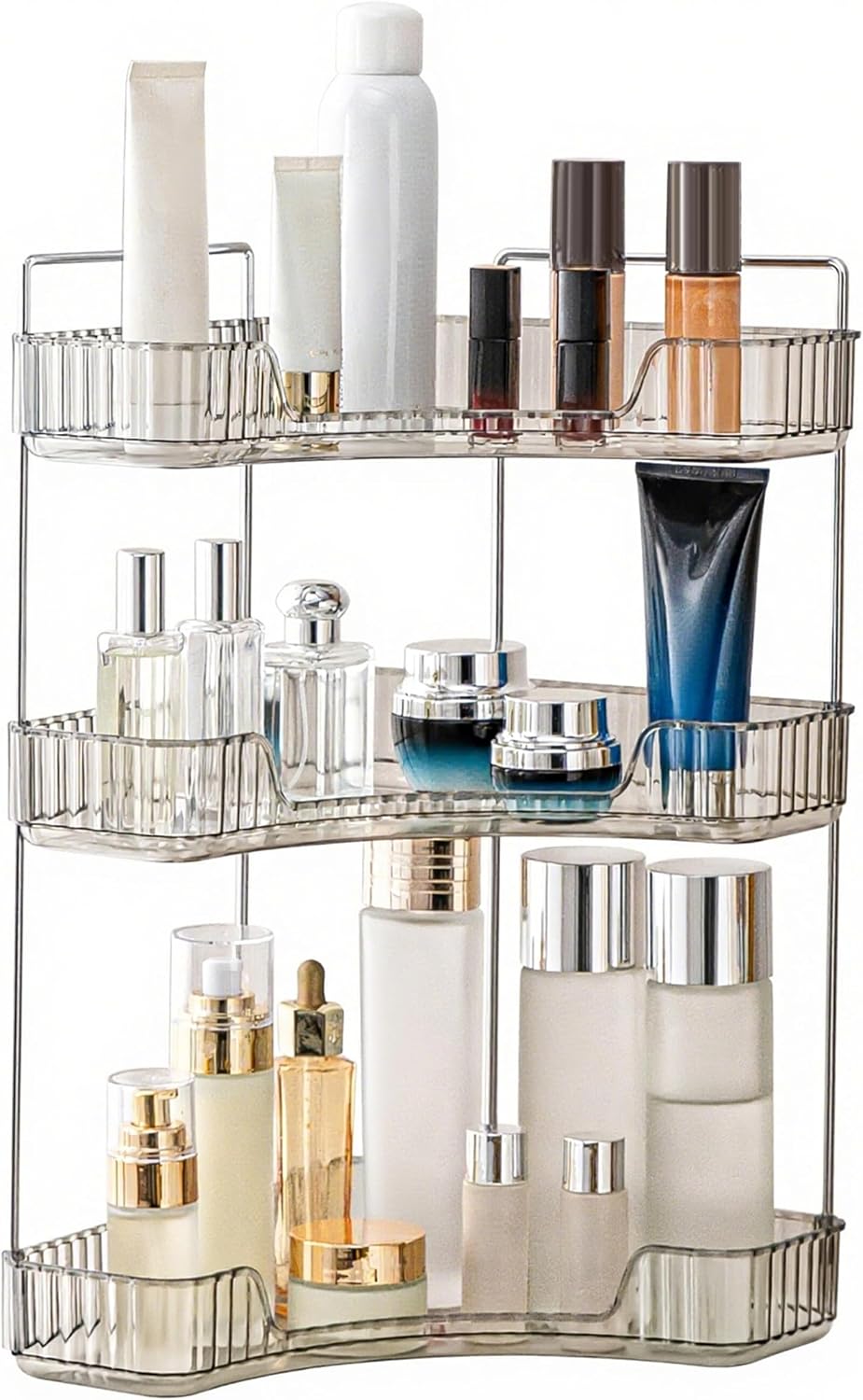 Organiz. esquina baño tocador bandeja perfumes cosméticos