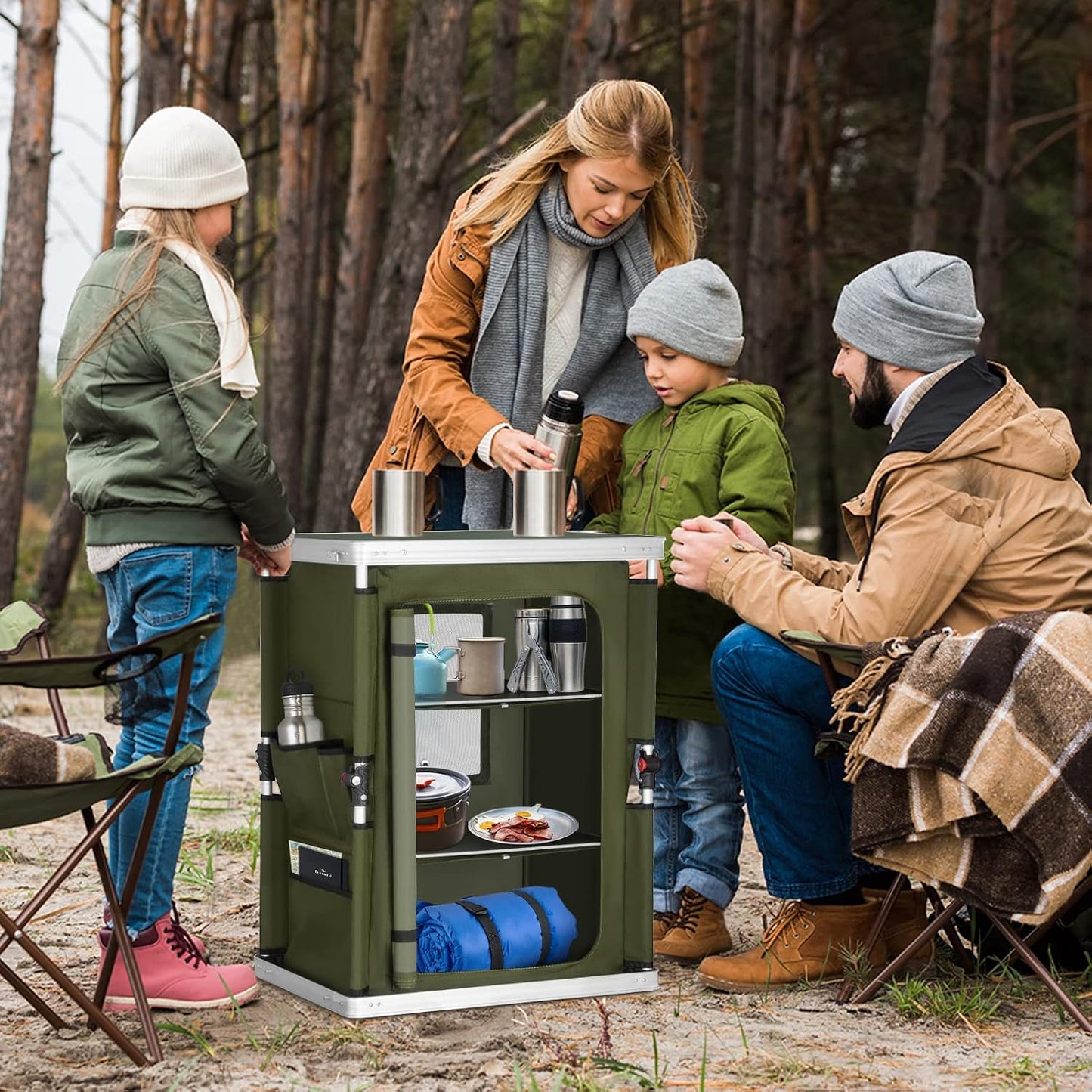 Mesa camping plegable con organiz. 3 niveles aluminio