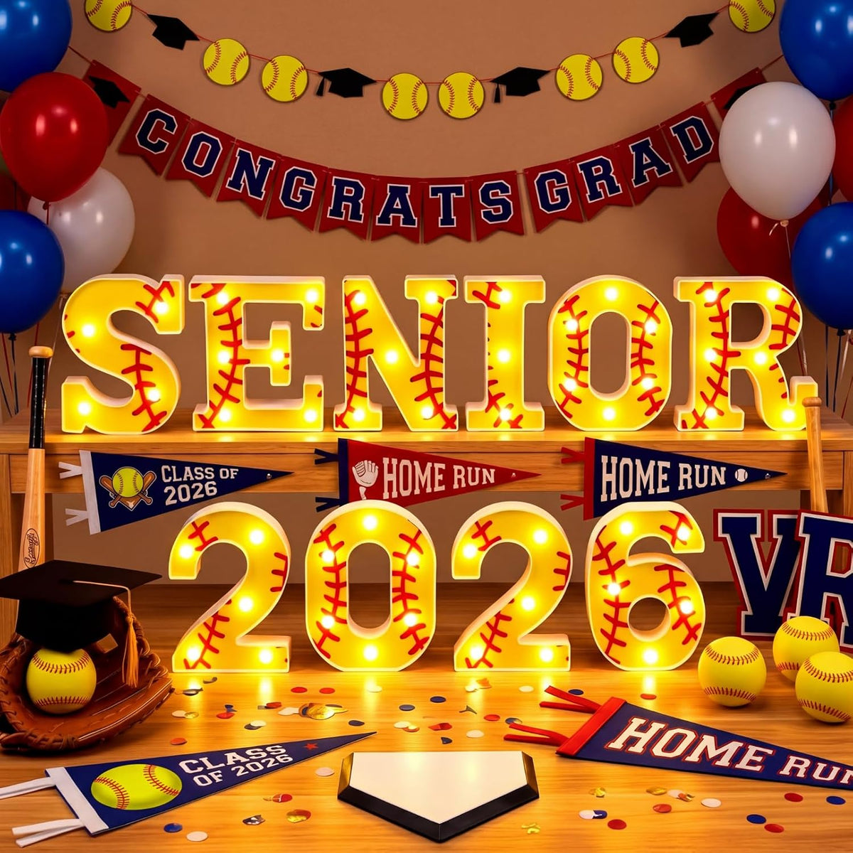 10 Pzas Decoraciones Bola de Beisbol 2026 Graduación