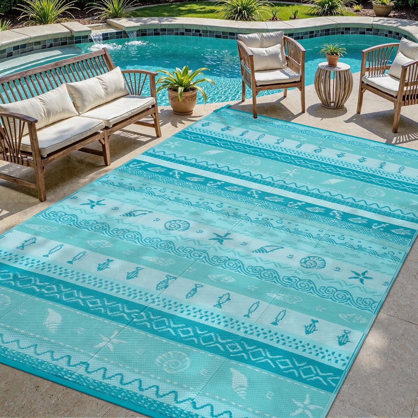 Alfombra exterior plástico 5x8ft impermeable reversible