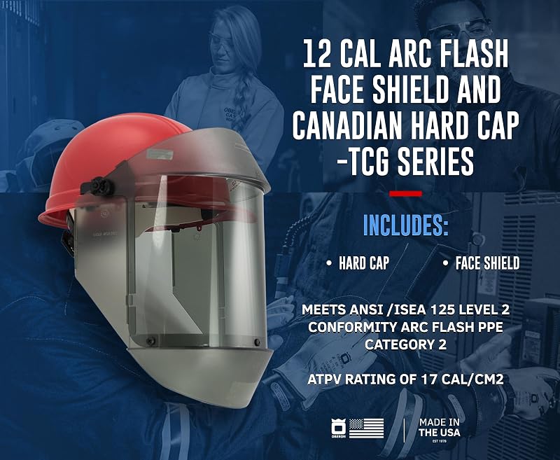 Protector facial arc flash 12 cal TCG con tapa dura