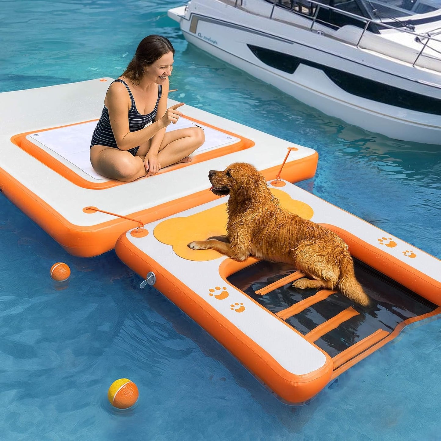 Rampa piscina perros hasta 200lb antiderrap con escalera