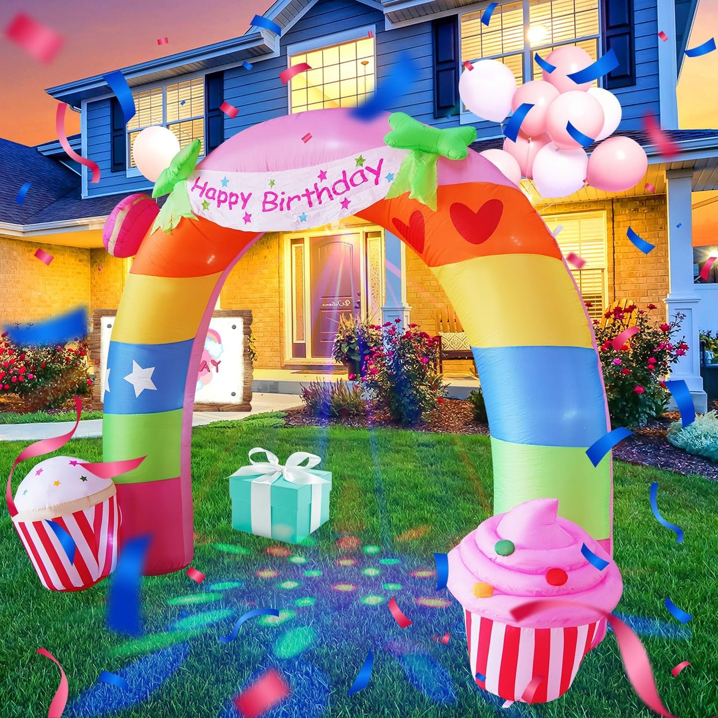 Arco cumpleaños 11ft inflable con luces LED para jardín