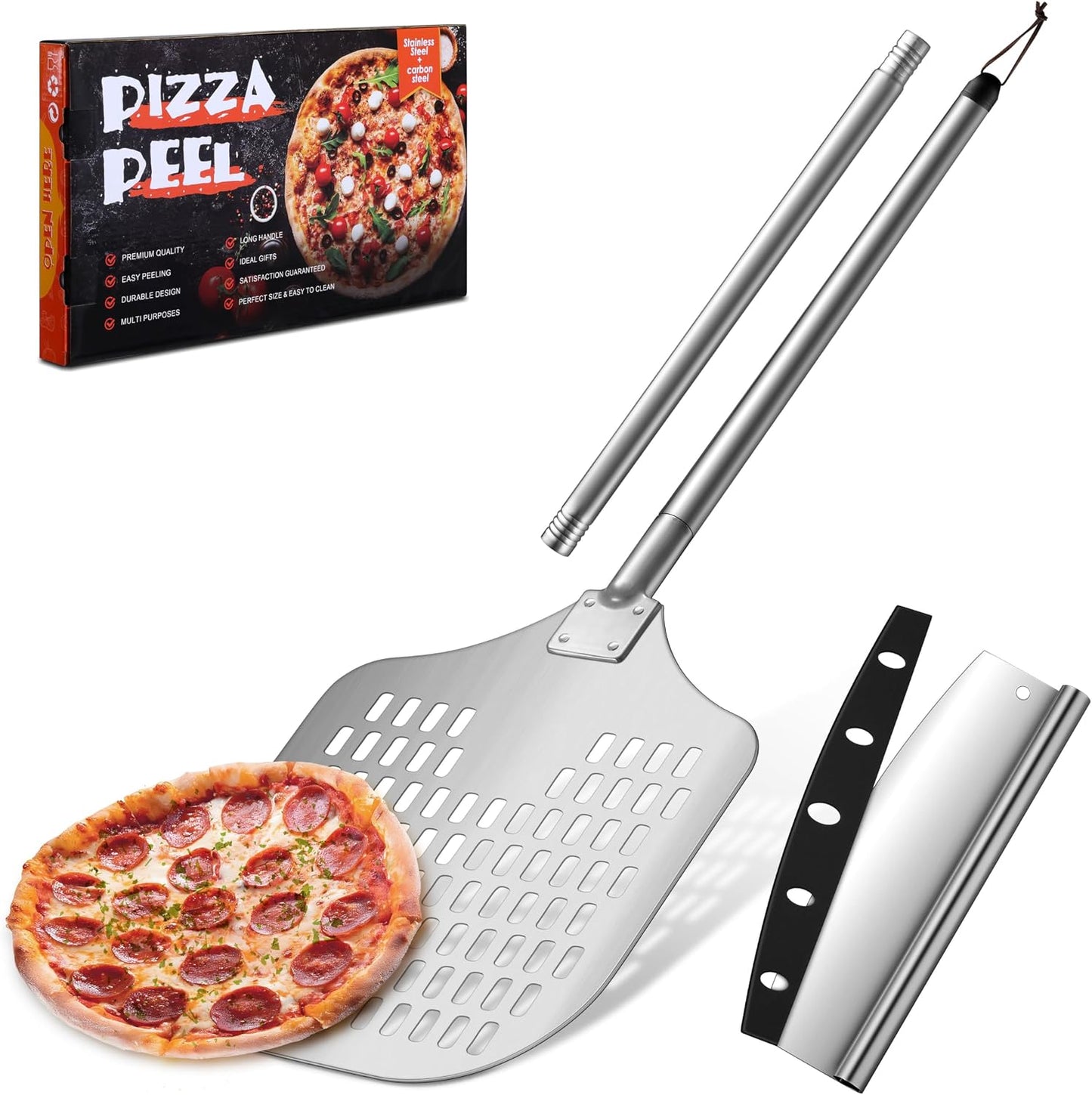 Espátula perforada aluminio pizza 12pulg con cortador basculante