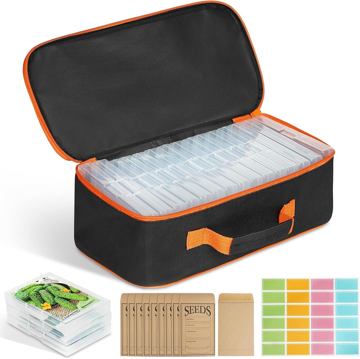 Caja almacenamiento semillas 15 ranuras 20 sobres cremallera