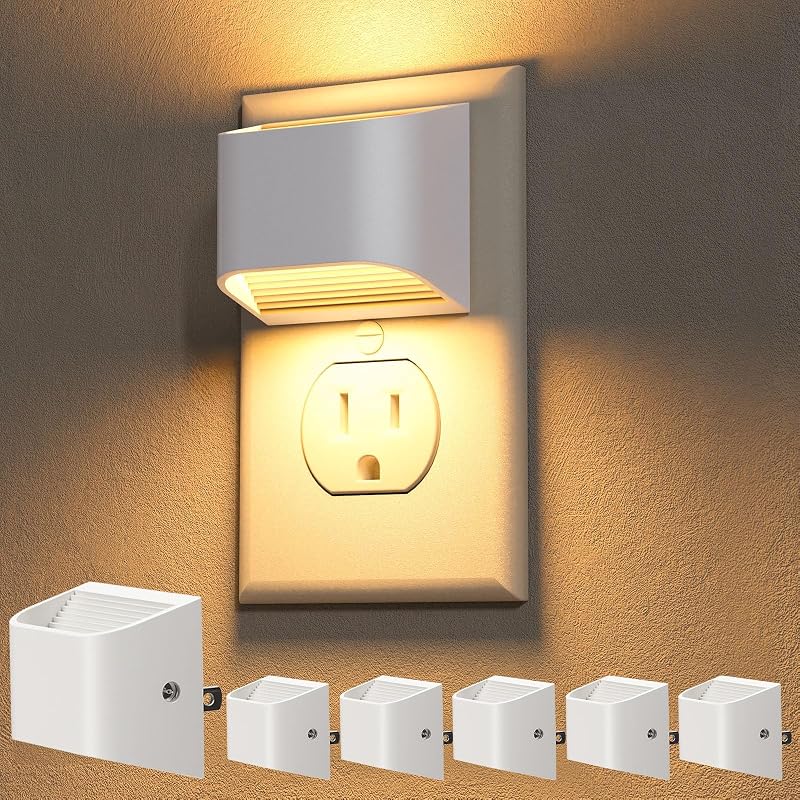 Luz nocturna enchufable sensor 3000K blanco cálido 6 Pzas