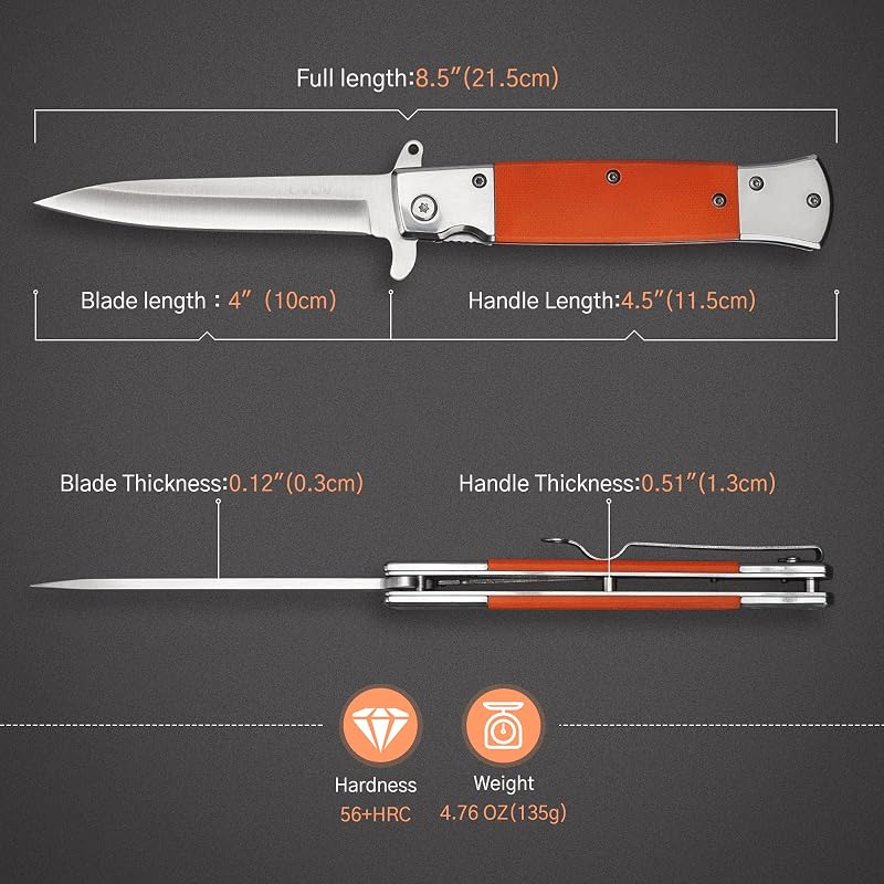 Cuchillo EDC acero inox G10 cierre seguridad naranja