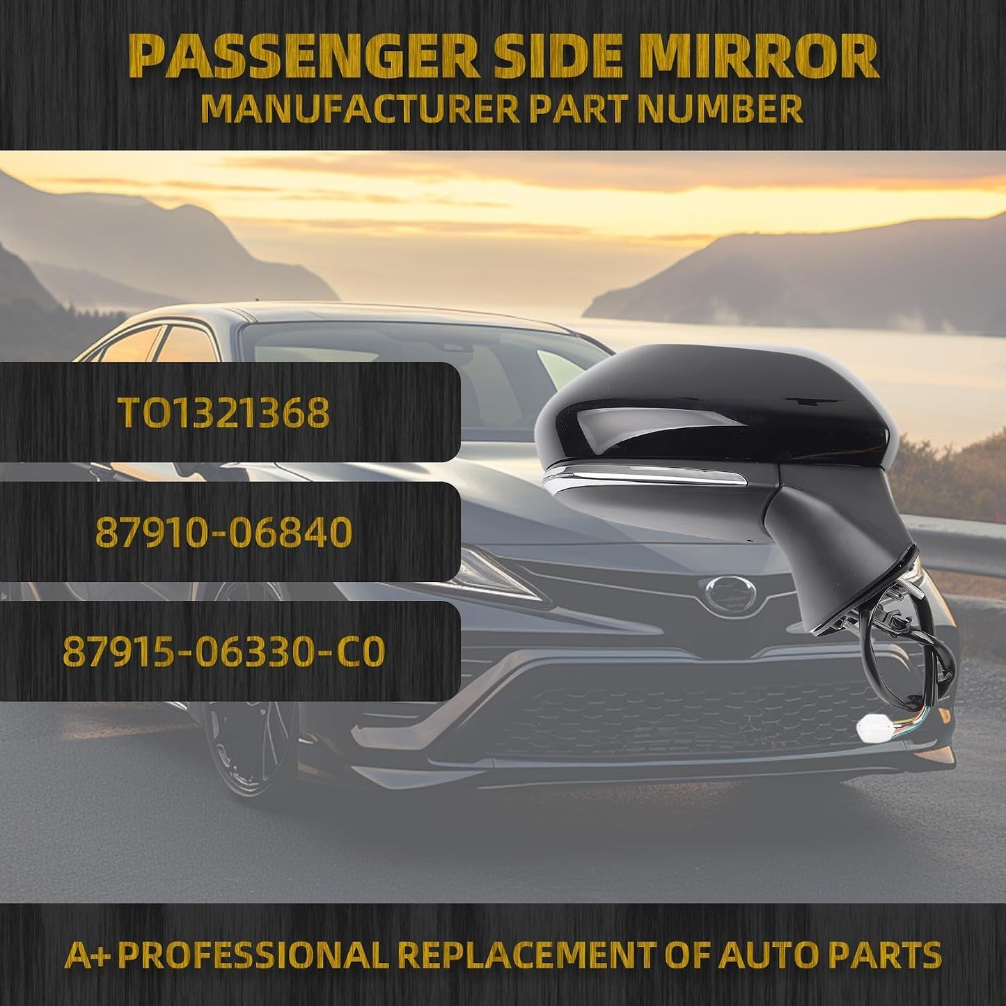 Espejo puerta pasajero Toyota Camry 18-24 con vidrio
