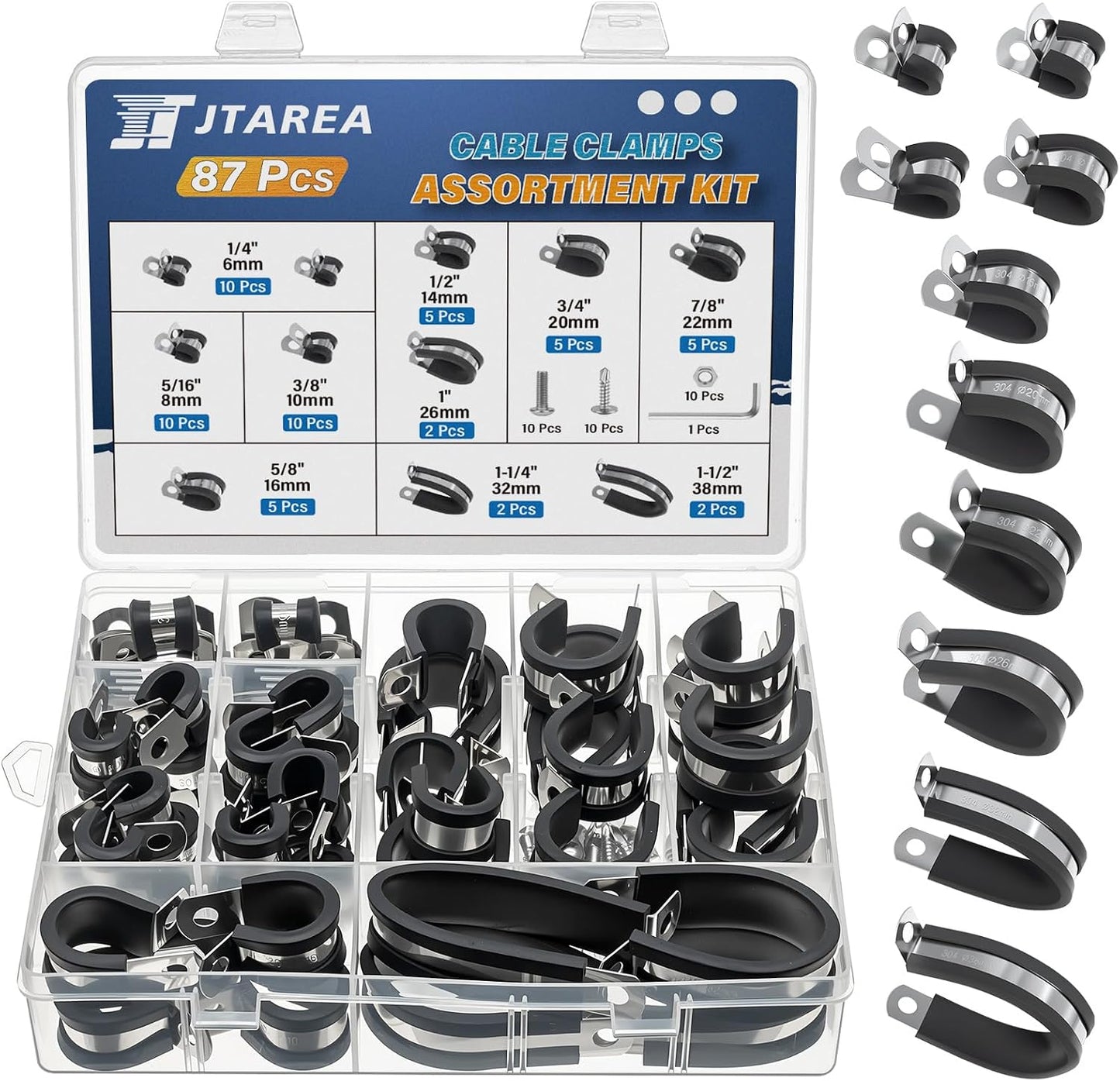 Set 10 abrazaderas cable acero inox 304 goma 1/4-1-1/2