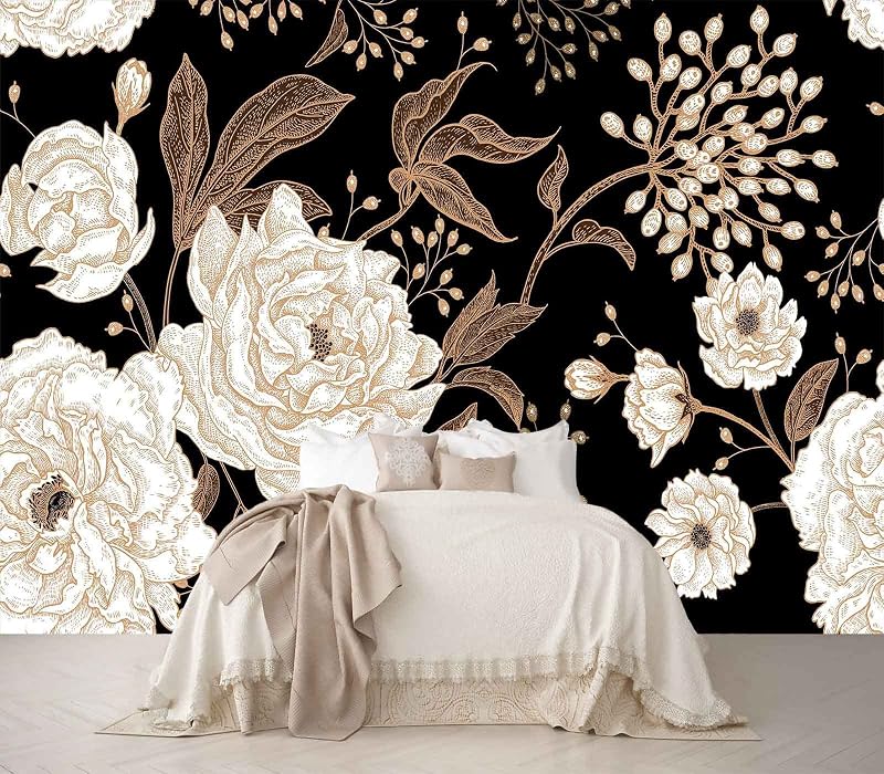 Papel tapiz floral vintage peonías y rosas 195x120