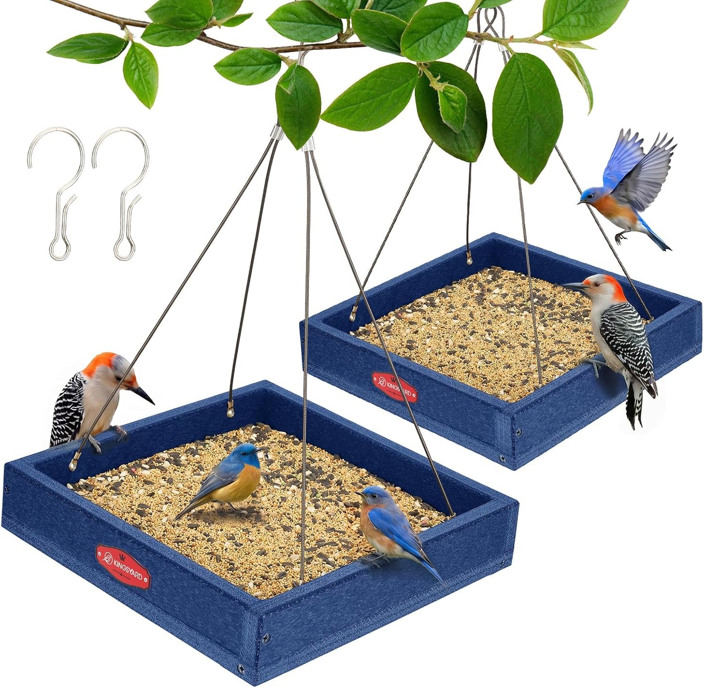 2 Pzas Bandejas Colgar Pájaros Plástico Reciclado 3.5lb Azul