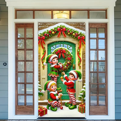 Cubierta puerta Navidad 71x35pulg banner elfo decoración
