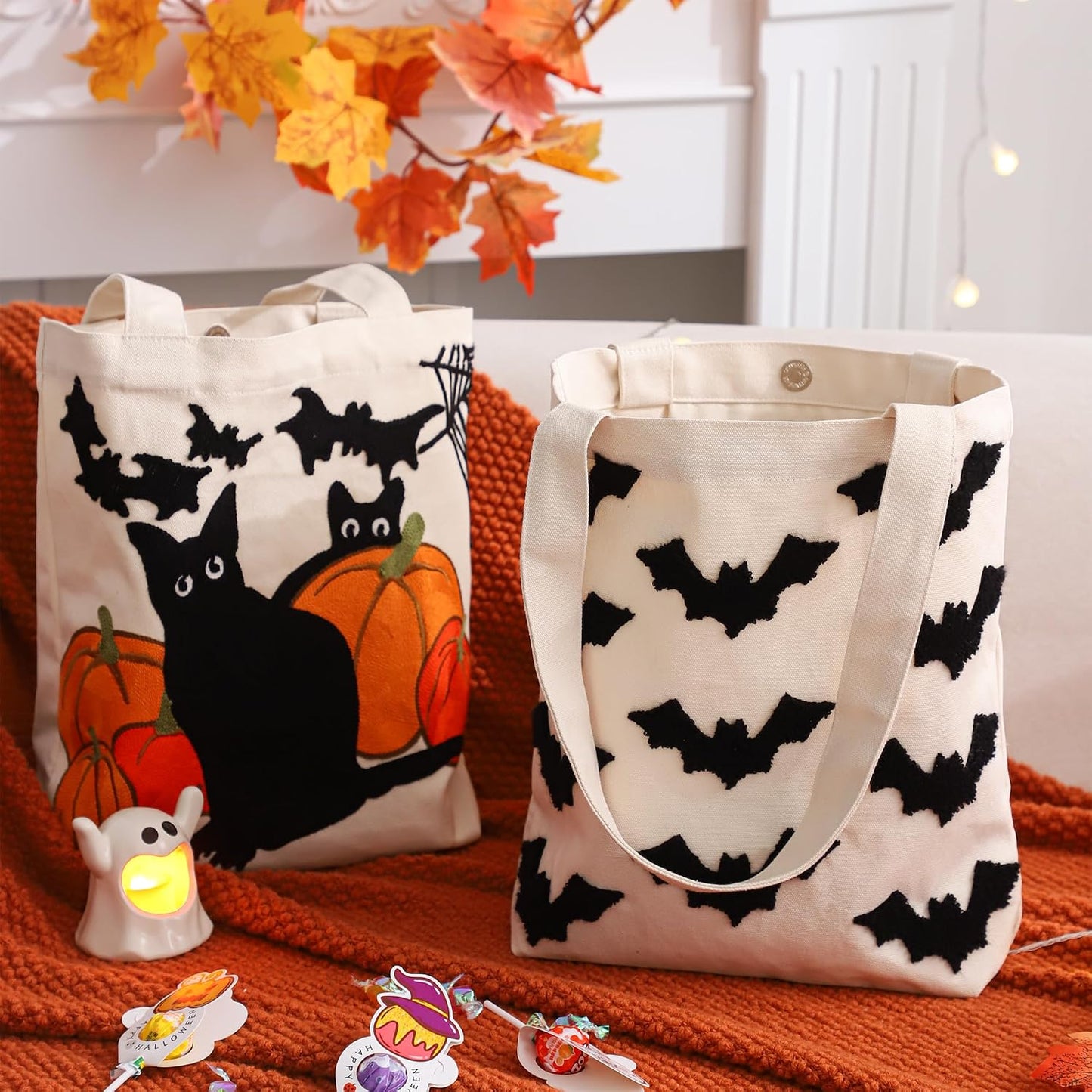 Bolsa Halloween 13x13.78pulg reutiliz. lona para niños