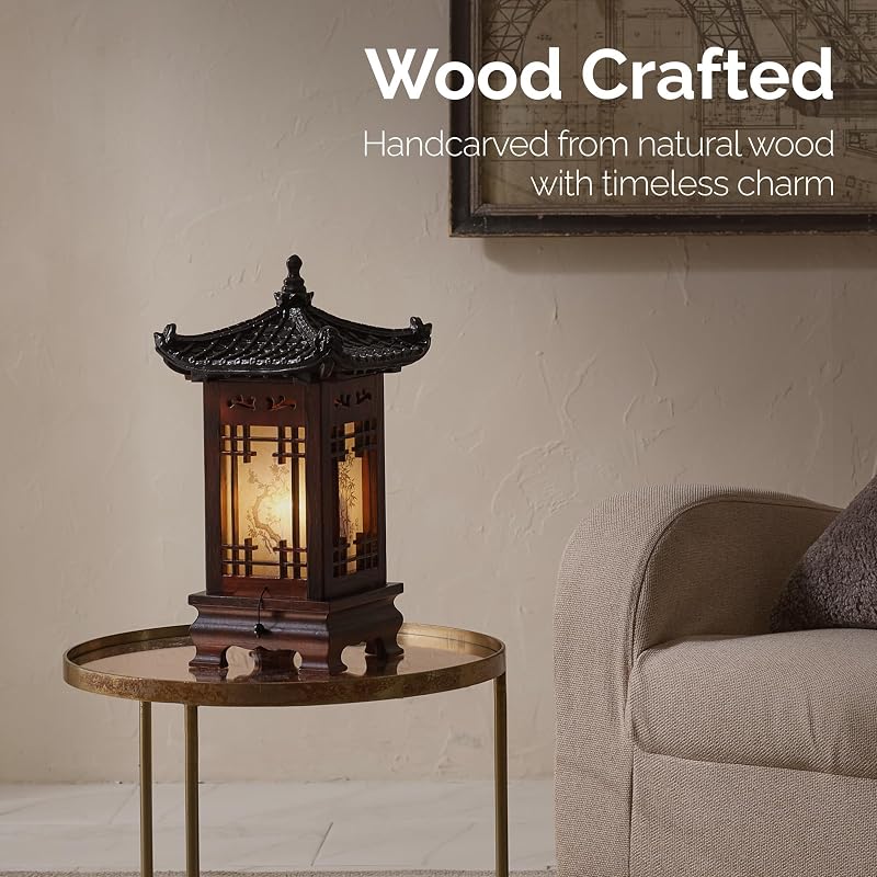 Lámpara madera coreana mesa acento pagoda marrón