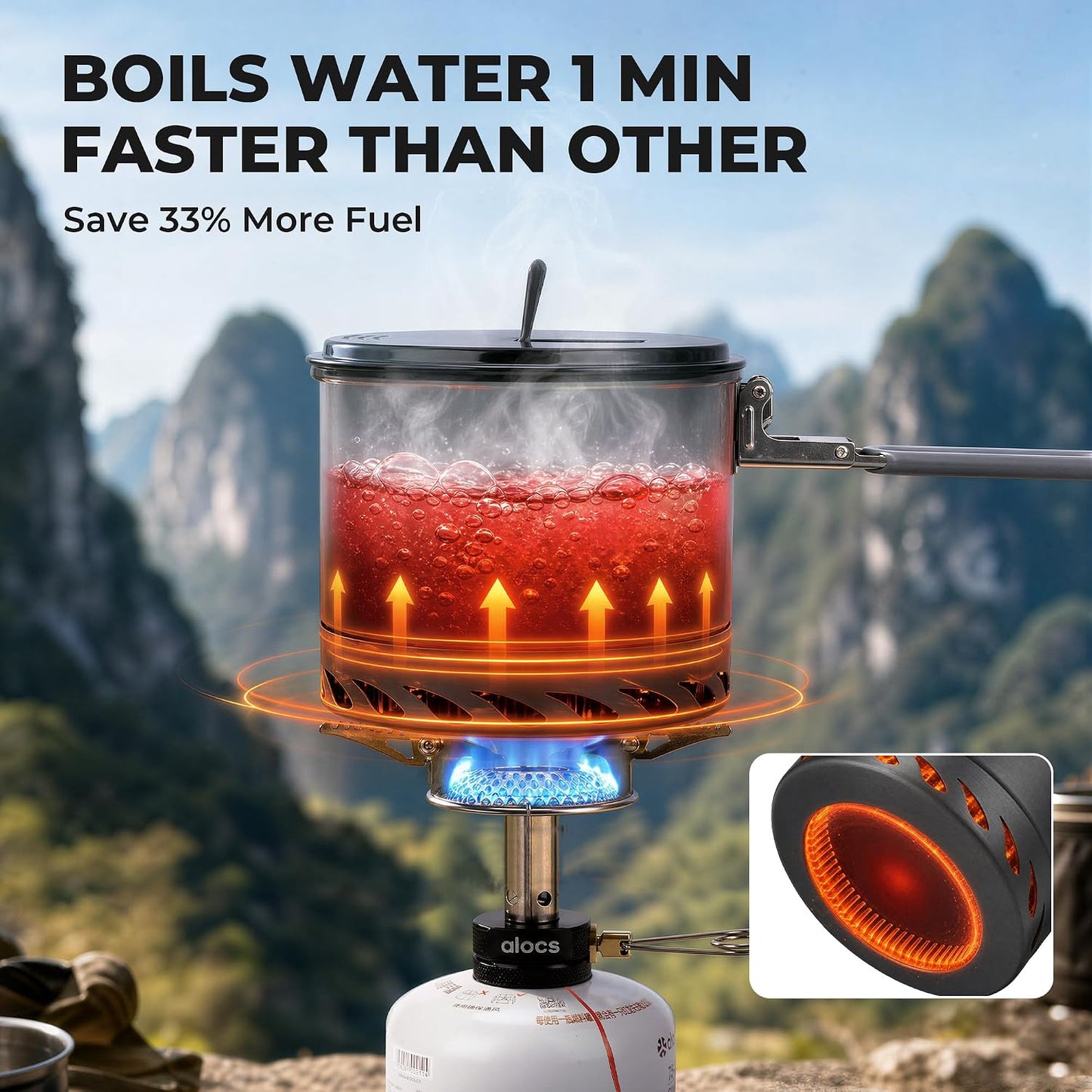 Olla camping 1l aluminio Tritan con mango plegable