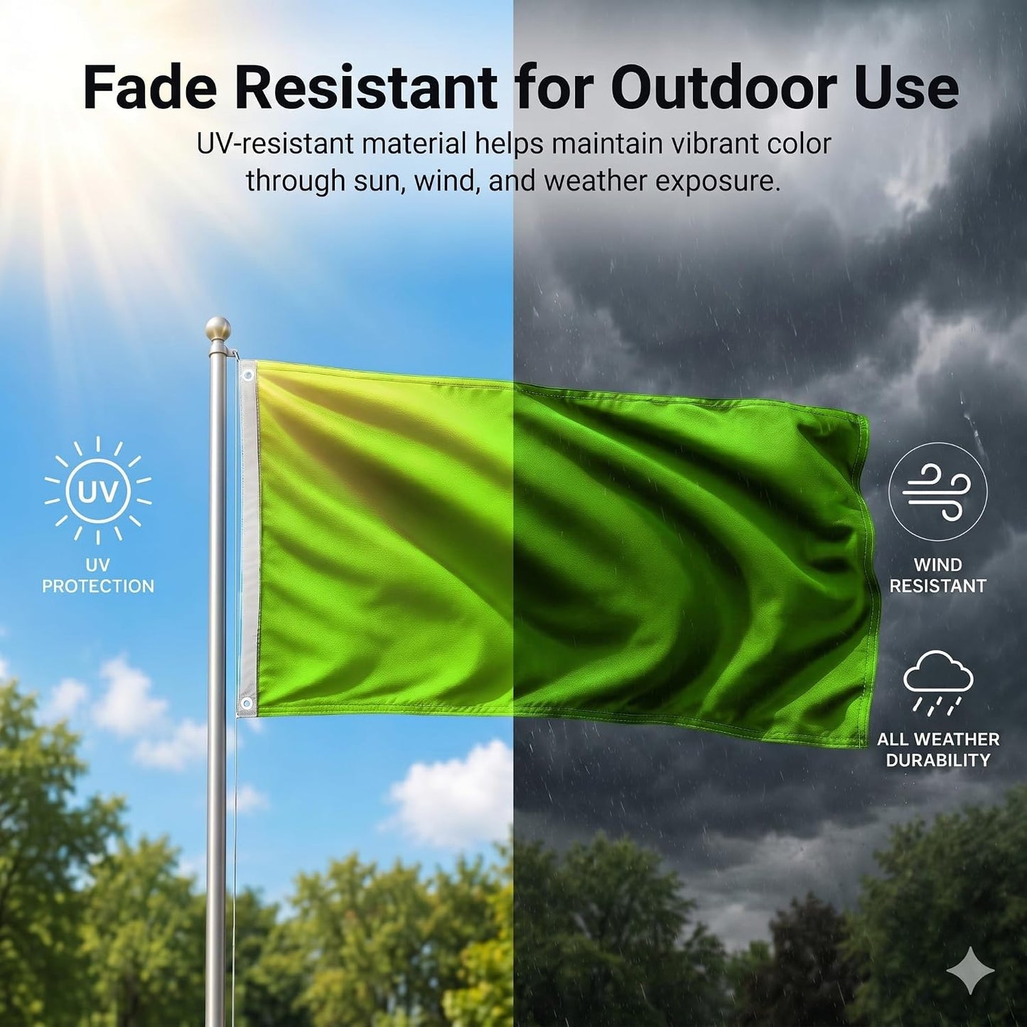 Bandera verde neón 2x3pies resistente UV poliéster con ojales