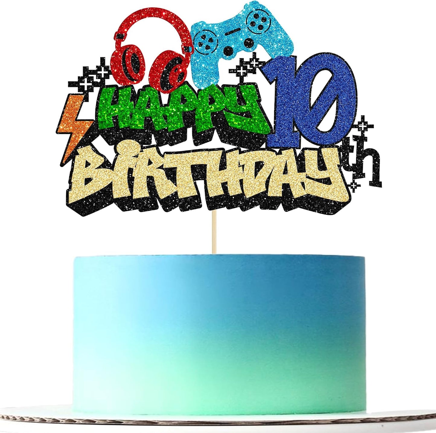Decoración pastel videojuegos feliz cumpleaños 10 años
