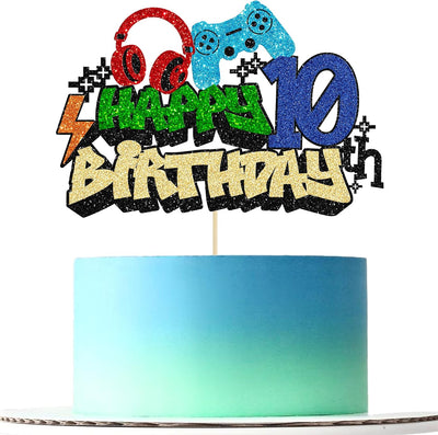 Decoración pastel videojuegos feliz cumpleaños 10 años