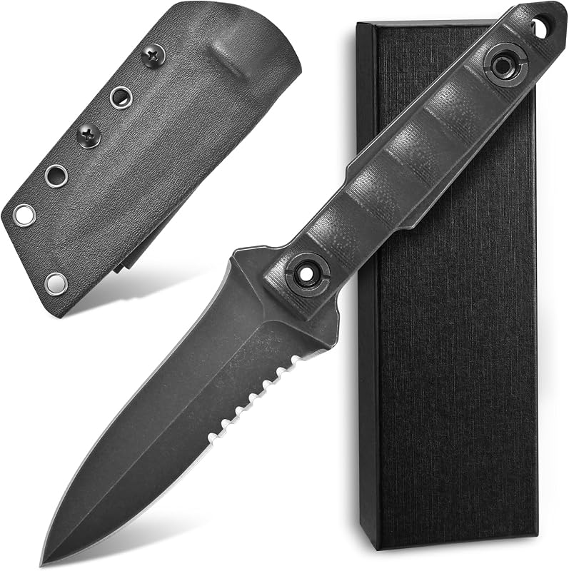 Cuchillo fijo D2 8pulg mango G10 para supervivencia color negro