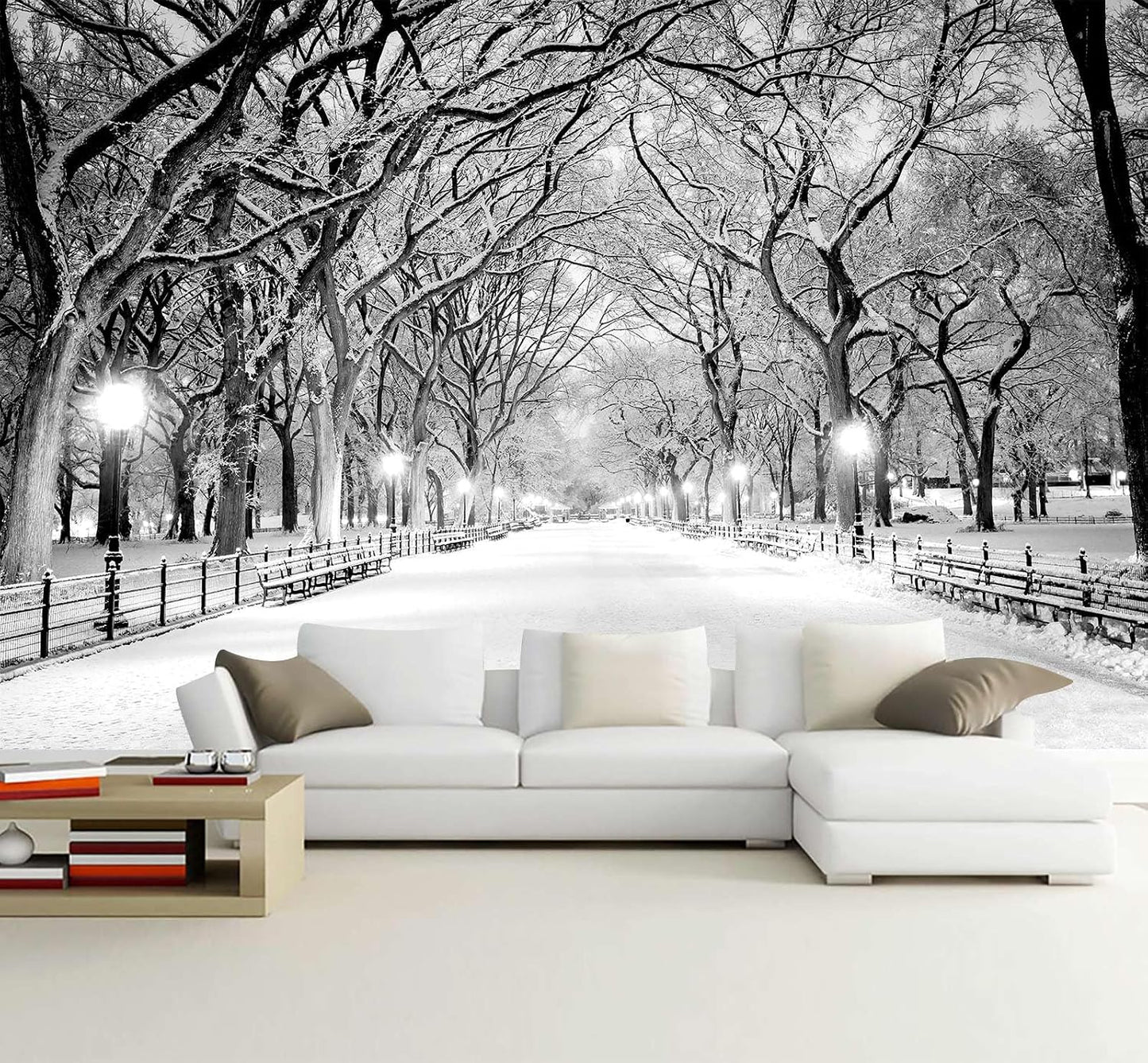 Papel tapiz 3D diseño bosque nevado gris sala y dormitorio