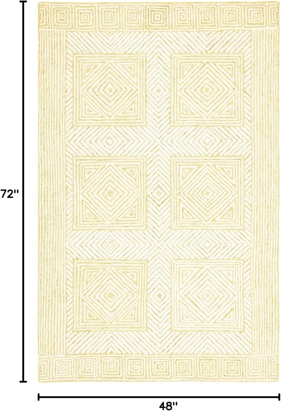 Alfombra decorativa 4x6ft lana hecha a mano amarillo marfil