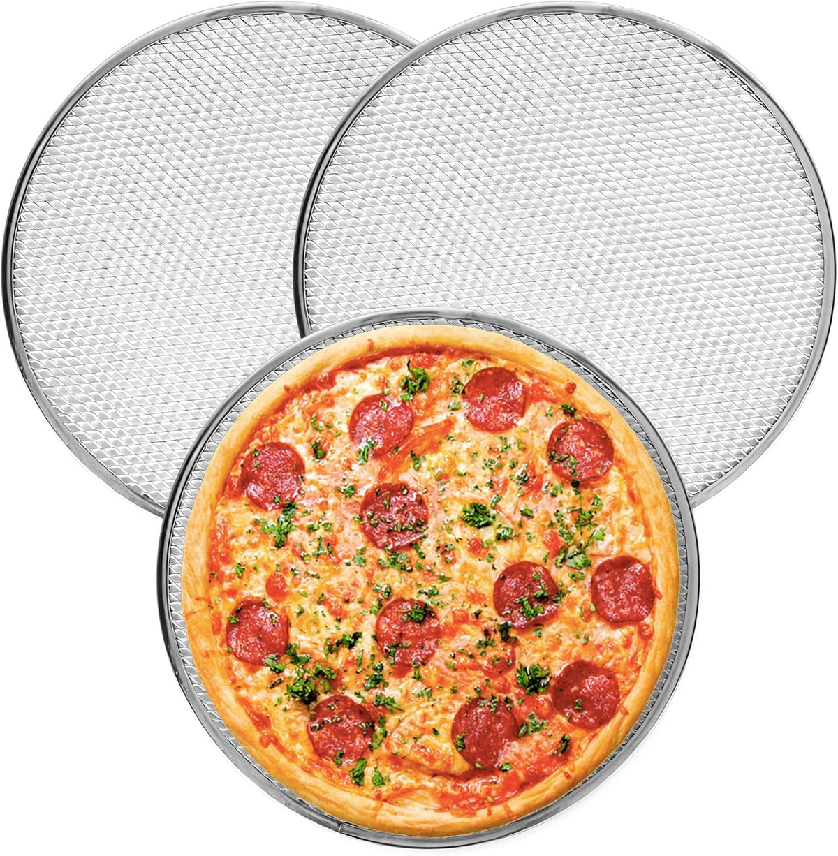 3 bandejas pizza 12pulg antiadherente borde reforzado