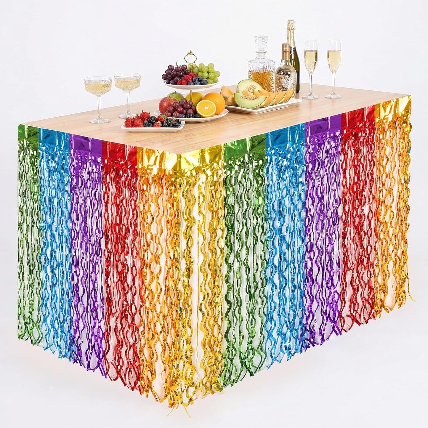 Decoraciones de fiesta para Cinco de Mayo paquete 2 onduladas oropel metálico falda de mesa