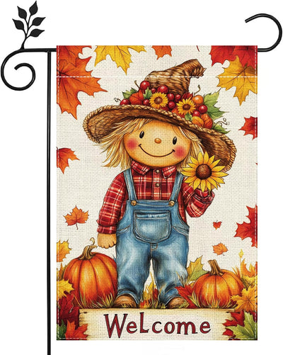 Bandera jardín espantapájaros calabaza 12x18pulg arpillera