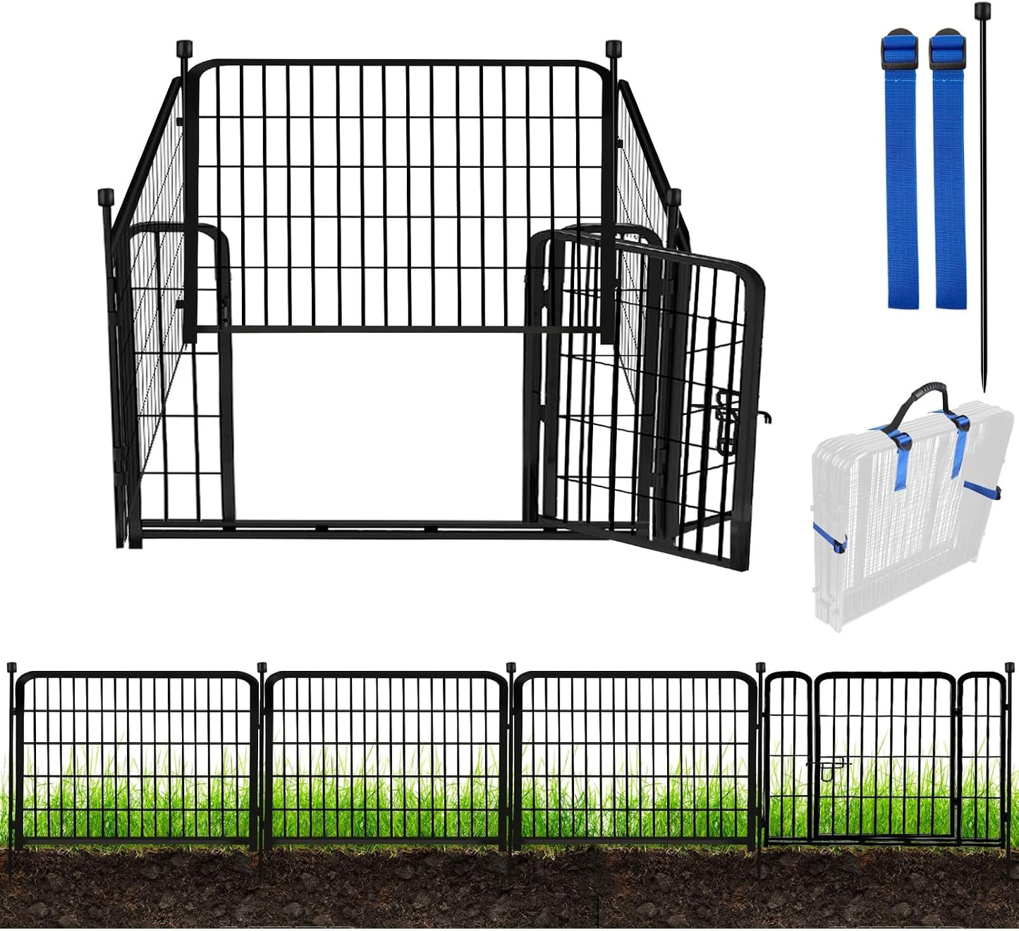 Valla jardín 24pulg puerta 9.8ft metal resistente