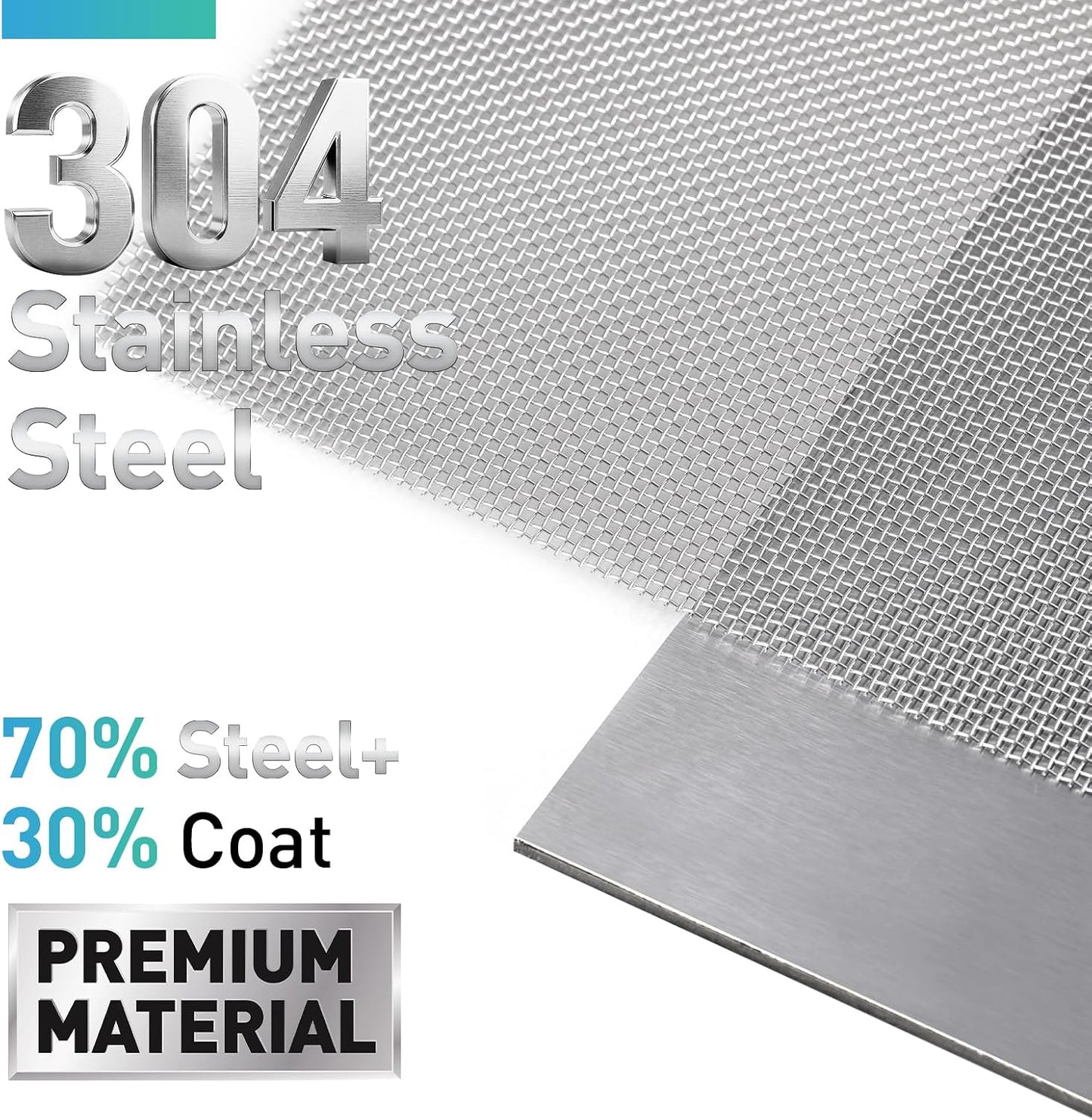 Rollo malla acero inox 304 para ventana 35x98.43" plateado