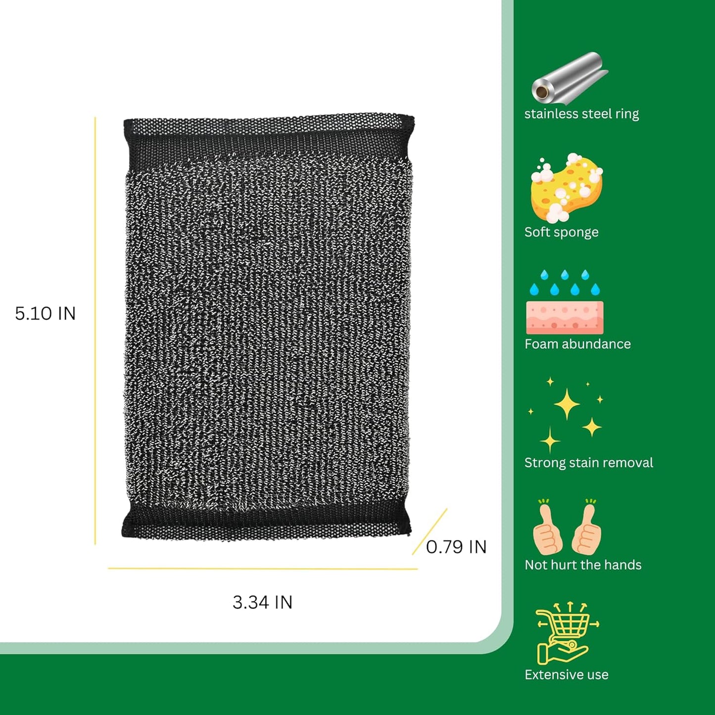 Esponjas acero lana cocina reutilizables 6 pzas color negro