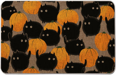 Tapete puerta Halloween calabazas gatos 17x27"