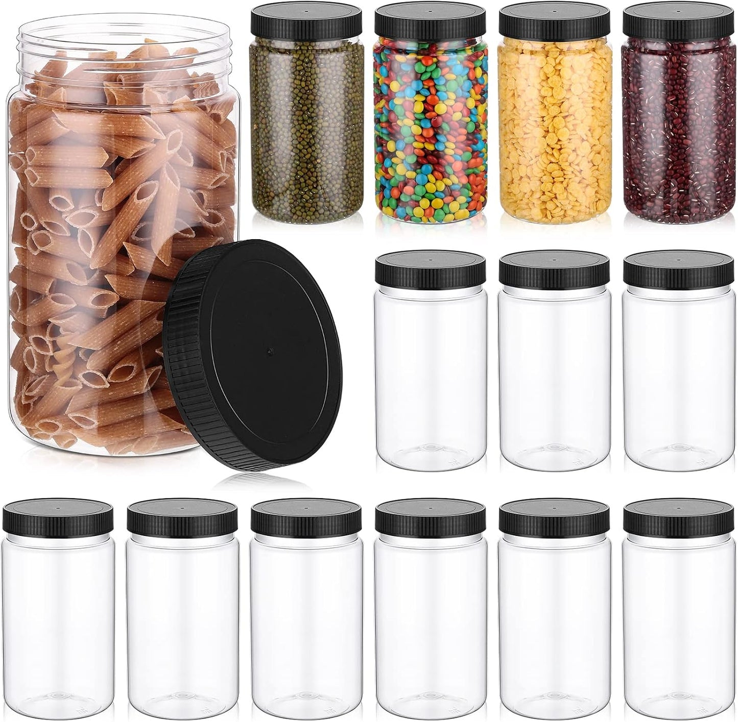 15 Pzas Tarros Plástico 32oz Tapas Transparentes Bocas