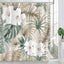 Cortina ducha bohemia palmera verde con ganchos