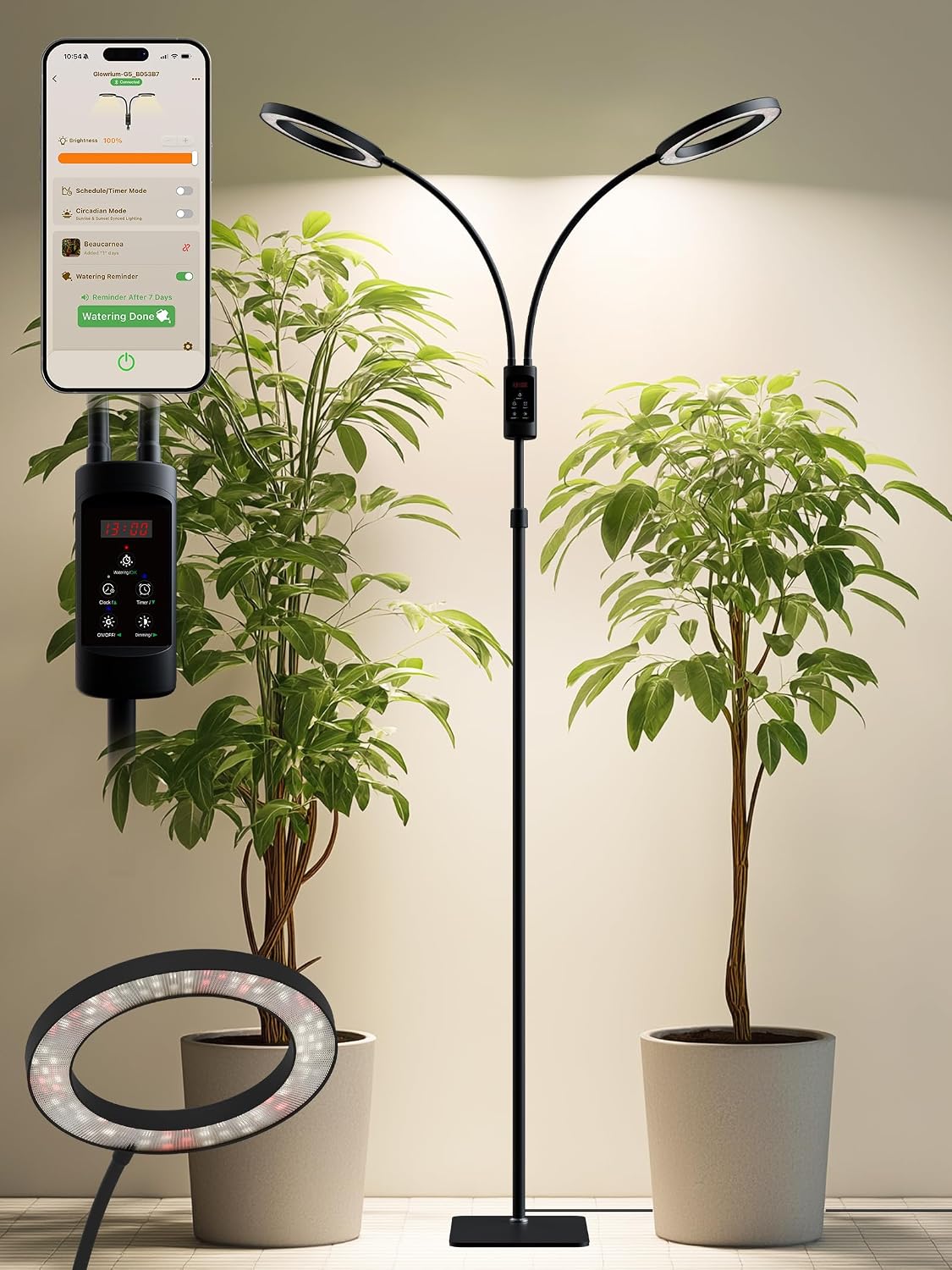 Luz de crecimiento LED 48W 2 cabezales temporizador ajustable